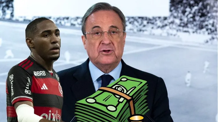 Florentino Pérez ataca para comprar Lorran, destaque do Mengão Fotos: Gonzalo Arroyo Moreno/Getty Images e Jorge Rodrigues/AGIF