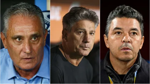 Tite, Renato Gaúcho e Gallardo. Foto: Wagner Meier/Tolib Kosimov/Getty Images; Marcello Zambrana/AGIF