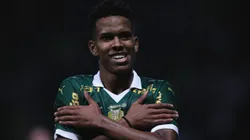 Estêvão jogador do Palmeiras comemora seu gol durante partida contra o Juventude no estadio Arena Allianz Parque pelo campeonato Brasileiro A 2024. Foto: Ettore Chiereguini/AGIF