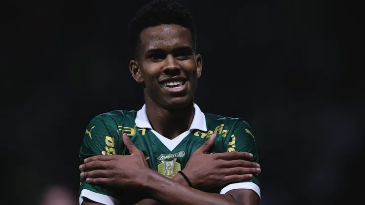 Estêvão jogador do Palmeiras comemora seu gol durante partida contra o Juventude no estadio Arena Allianz Parque pelo campeonato Brasileiro A 2024. Foto: Ettore Chiereguini/AGIF