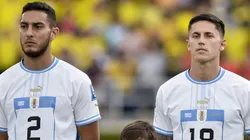BARRANQUILLA, COLOMBIA - OCTOBER 12: Sebastian Caceres and Brian Rodriguez of Uruguay look on prior the FIFA World Cup 2026 Qualifier match between Colombia and Uruguay at Roberto Melendez Metropolitan Stadium on October 12, 2023 in Barranquilla, Colombia. (Photo by Gabriel Aponte/Getty Images)