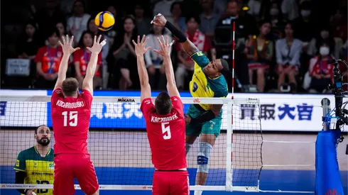 Leal brilhou contra a Polônia na 1ª fase da VNL. Foto: FIVB