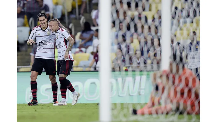 Everton Cebolinha jogador do Flamengo comemora seu gol durante partida contra o Fluminense. Foto: Alexandre Loureiro/AGIF