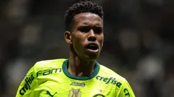 Estêvão jogador do Palmeiras comemora seu gol durante partida contra o Atletico-MG no estadio Arena MRV pelo campeonato Brasileiro A 2024. Foto: Gilson Lobo/AGIF