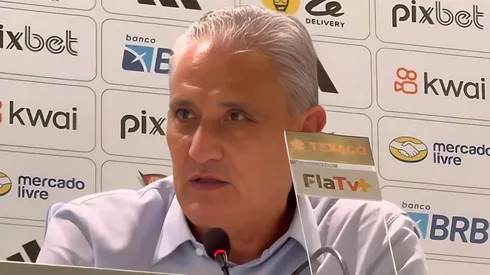 Tite visivelmente revoltado na coletiva no CRF - Imagem: Reprodução/Vídeo Raisa Simplicio