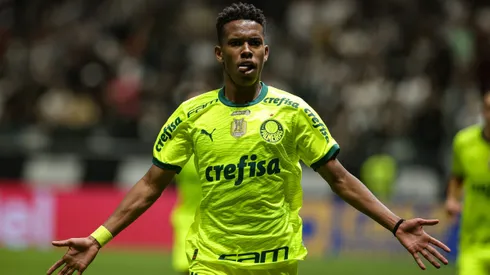 Estevao jogador do Palmeiras comemora seu gol durante partida contra o Atletico-MG no estadio Arena MRV pelo campeonato Brasileiro A 2024. Foto: Gilson Lobo/AGIF