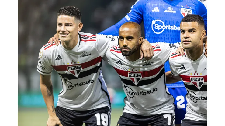 James Rodríguez, Lucas Moura e Alisson, que está na mira do Cruzeiro. Trio do São Paulo