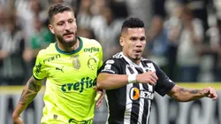 MG - BELO HORIZONTE - 17/06/2024 - BRASILEIRO A 2024, ATLETICO-MG X PALMEIRAS - Paulinho jogador do Atletico-MG disputa lance com Ze Rafael jogador do Palmeiras durante partida no estadio Arena MRV pelo campeonato Brasileiro A 2024. Foto: Gilson Lobo/AGIF