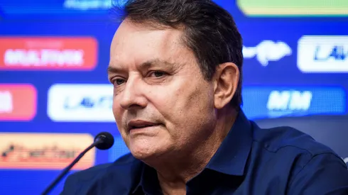 Pedrinho BH, dono da SAF cruzeirense em coletiva de imprensa na Toca da Raposa 2, no dia 29/04/2024. Foto: Gustavo Aleixo/Cruzeiro