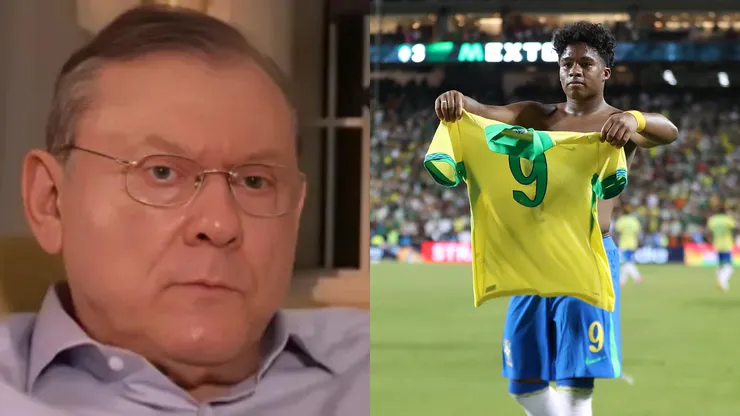 Milton Neves pede Endrick como titular da Seleção. Foto Milton Neves: YouTube. Foto Endrick: Omar Vega/Getty Images.