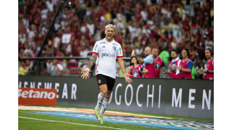 Arrascaeta jogador do Flamengo comemora seu gol durante partida contra o Vasco. Foto: Thiago Vasconcelos Dos Santos/AGIF