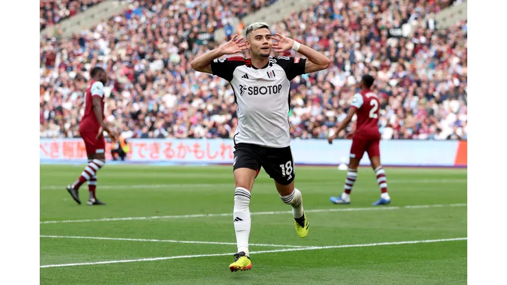 Andreas Pereira do Fulham comemorando gol. (Foto de Richard Pelham/Getty Images)