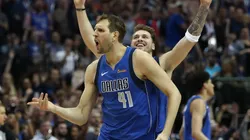 Nowitzki teve seu último ano como profissional nos Mavericks ao lado de Doncic (Foto: Ronald Martinez/Getty Images)