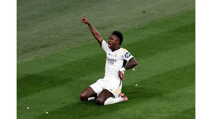 Vini Jr do Real Madrid comemorando gol. (Foto de Ryan Pierse/Getty Images)
