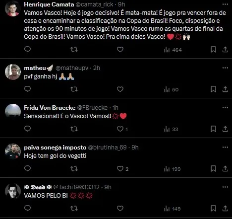 Torcida do Vasco vive expectativa para o jogo contra Atlético-GO pela Copa do Brasil. Foto: Reprodução X.