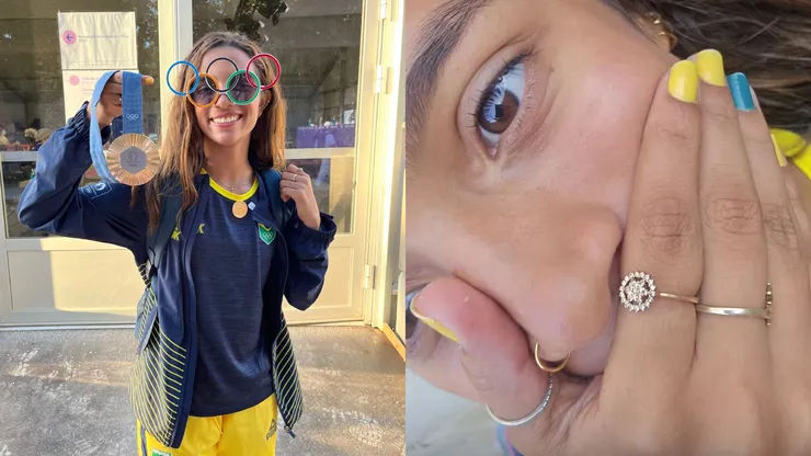 Rayssa Leal comemora a medalha de bronze nas Olimpíadas de Paris - Foto: Twitter @rayssaleal