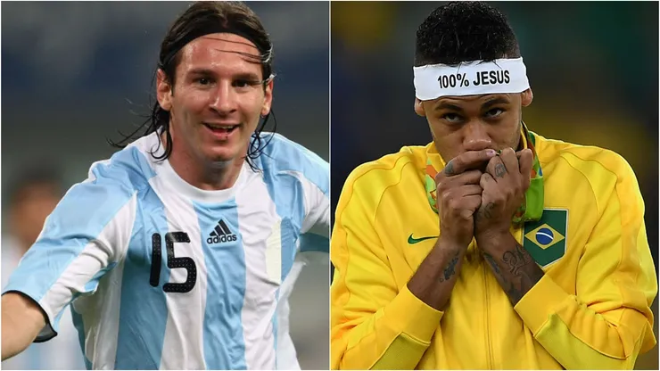 Messi e Neymar nas Olimpíadas. Foto: Laurence Griffiths/Photogamma/Getty Images