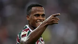 Arias comemorando o gol contra o Palmeiras. Foto: Thiago Ribeiro/AGIF