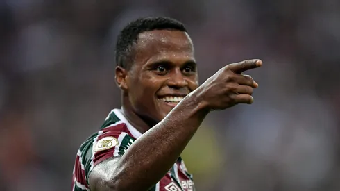 Arias comemorando o gol contra o Palmeiras. Foto: Thiago Ribeiro/AGIF