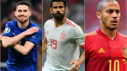 Stu Forster; David Ramos; Claudio Villa/Getty Images - Diego Costa, Jorginho e Thiago Alcântara