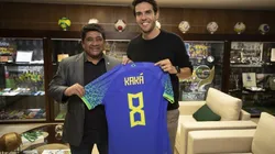 Foto: Lucas Figueiredo/ CBF | Kaká e Ednaldo Rodrigues, presidente da CBF