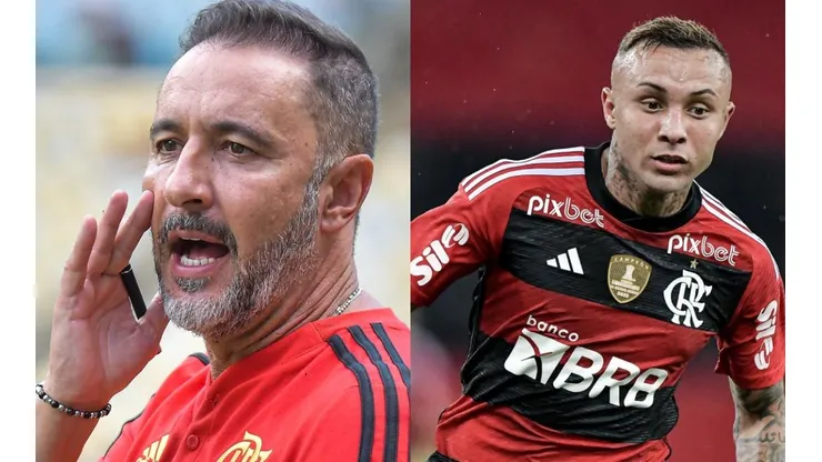 Fotos: Thiago Ribeiro/AGIF - Vítor Pereira e Everton Cebolinha: atacante foi especulado para deixar o Flamengo
