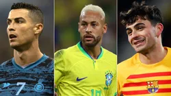 Foto: Yasser Bakhsh, Alex Grimm, David Ramos/Getty Images - Cristiano Ronaldo, Neymar e Pedri