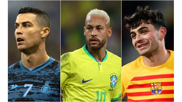 Foto: Yasser Bakhsh, Alex Grimm, David Ramos/Getty Images - Cristiano Ronaldo, Neymar e Pedri