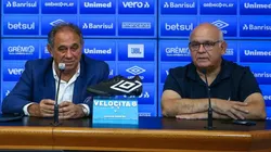 Foto: Lucas Uebel / Grêmio FBPA / Divulgação - Denis Abrahão e Romildo Bolzan Júnior: dirigentes foram criticados pelo jogador