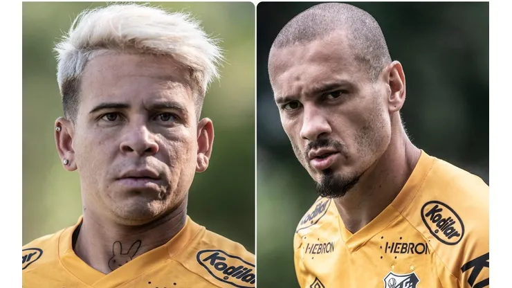 Fotos: Ivan Storti/Santos FC/Divulgação - Soteldo e Maicon: dupla ingressa em fim de contrato com Peixe