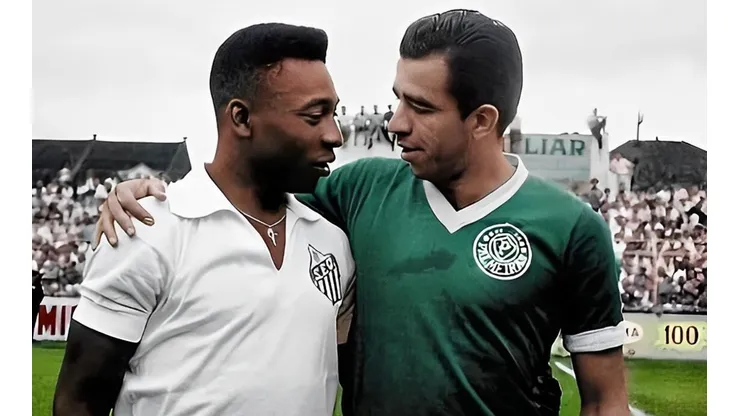 Companheiros de seleção e amigos: Pelé e Vavá se encontram - Foto: Crédito: Acervo Histórico S.E. Palmeiras/Divulgação