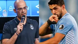 Fotos: Lucas Uebel/Grêmio/Divulgação e Miguel Schincariol/Getty Images/Brasil - Caleffi e Suárez: dirigente abriu o jogo sobre as negociações