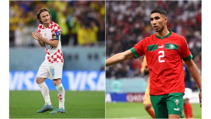 Foto: Laurence Griffiths/Getty Images e Julian Finney/Getty Images - Modric e Hakimi são destaques nas seleções de Croácia e Marrocos