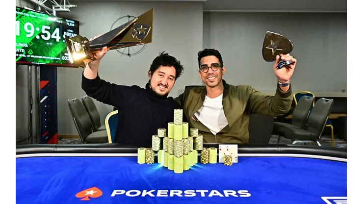 Rodrigo Seiji e Pablo Brito celebraram conquistas no EPt Praga juntos (Foto: Tomas Stacha/PokerStars)