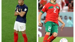 Foto Mbappe: Photo by Julian Finney/Getty Images / Foto Hakimi: Photo by Catherine Ivill/Getty Images - Mbappe e Hakimi tentam levar suas equipes para a decisão da Copa do Mundo do Qatar
