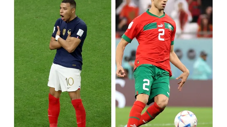 Foto Mbappe: Photo by Julian Finney/Getty Images / Foto Hakimi: Photo by Catherine Ivill/Getty Images - Mbappe e Hakimi tentam levar suas equipes para a decisão da Copa do Mundo do Qatar