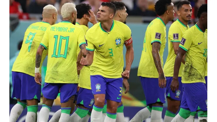 Michael Steele/Getty Images - Seleção Brasileira comemora gol contra a Coreia do Sul