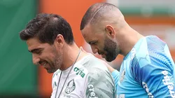 Foto: Cesar Greco - Abel Ferreira e Weverton durante treino no Palmeiras antes da Copa