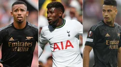 Michael Regan/Getty Images; Henry Browne/Getty Images; Christian Kaspar-Bartke/Getty Images - Gabriel Jesus e Martinelli do Arsenal, e Emerson do Tottenham
