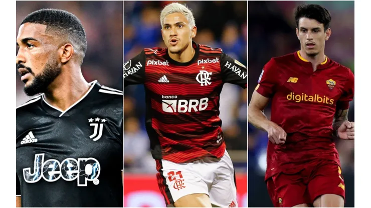 CAPA: Simone Arveda/Getty Images; Foto: Fotobairesarg/AGIF; Foto: Robson Mafra/AGIF - Bremer da Juventus, Pedro do Flamengo e Ibañez da Roma