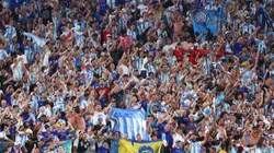 EAST RUTHERFORD, NEW JERSEY - JULY 09: Fans of Argentina cheer during the CONMEBOL Copa America 2024 semifinal match between Canada and Argentina at MetLife Stadium on July 09, 2024 in East Rutherford, New Jersey. (Photo by Maddie Meyer/Getty Images)