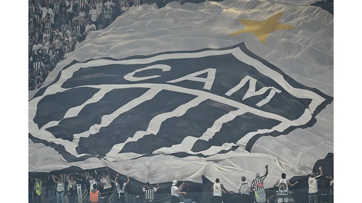 Atlético Mineiro display a flag during the match between Atletico Mineiro and Flamengo as part of Brasileirao 2024 at Arena MRV