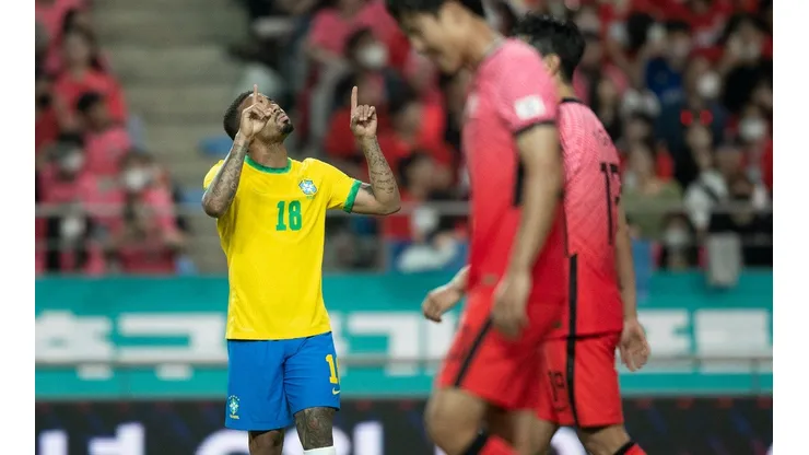 Gabriel Jesus comemora gol diante da Coreia do Sul, o último do Brasil na goleada por 5 a 1 em Seul