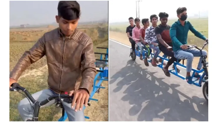 Indiano criou uma bicicleta super econômica e que leva 6 pessoas com conforto