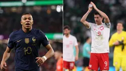 Fotos: Elsa/Getty Images e Laurence Griffiths/Getty Images - Mbappé e Lewa são destaques de França e Polônia