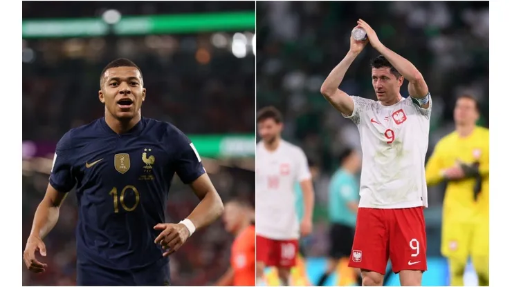 Fotos: Elsa/Getty Images e Laurence Griffiths/Getty Images - Mbappé e Lewa são destaques de França e Polônia