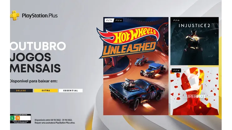 PlayStation Plus: Injustice 2, Hot Wheels Unleashed e Superhot são os jogos gratuitos de outubro