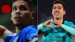 Hector Vivas/Getty Images; Lee Smith - Pool/Getty Images - Paulinho do Bayer Leverkusen e Firmino do Liverpool