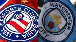 Foto: Bahia/Divulgação; Matthew Lewis/Getty Images - Escudo do Bahia e bandeira do Manchester City