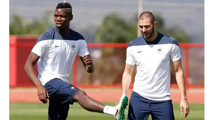 Wagner Meier/AGIF - Pogba e Benzema em treino da França.